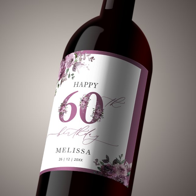 Elegant Floral 60th Birthday Party Wine Label (Creator Uploaded)