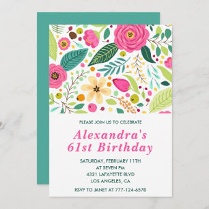 Elegant Floral 61st birthday invitations Colorful 
