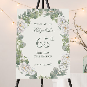 Elegant Floral 65th Birthday Welcome Sign