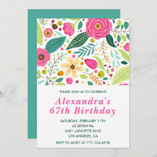 Elegant Floral 67th birthday invitations Colorful