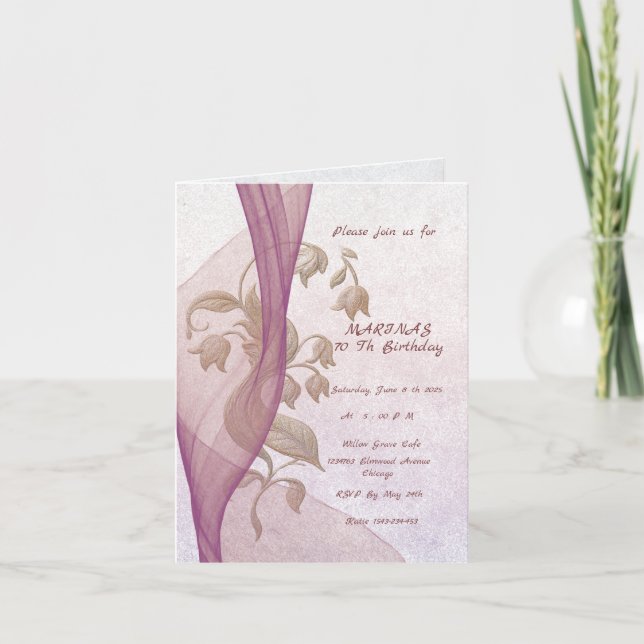 Elegant floral 70 th birthday invitation card  (Front)
