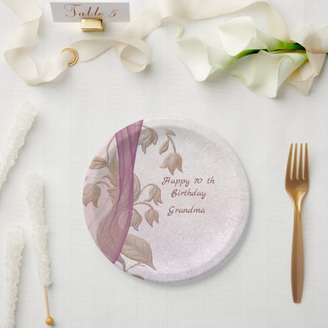 Elegant floral 70 th Birthday paper plates  (Wedding)