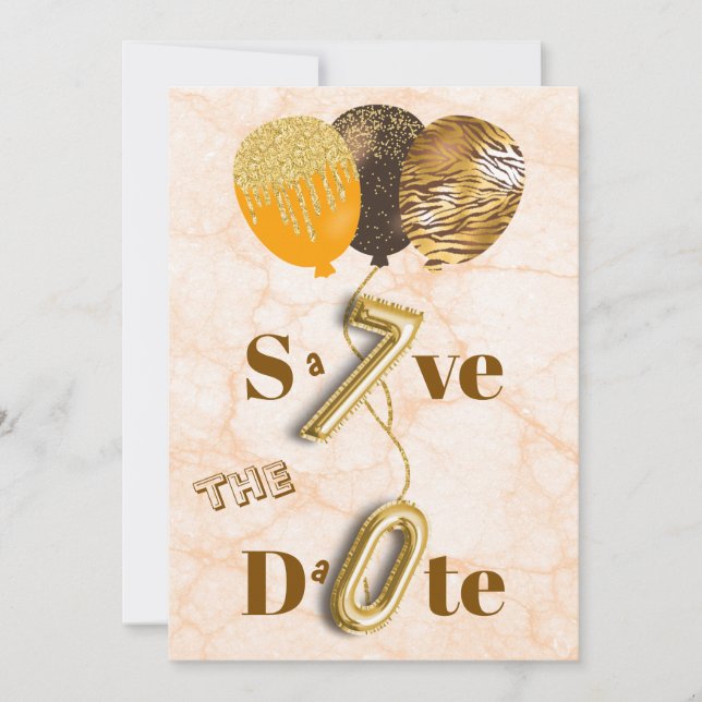 Elegant Floral 70th Birthday & Gold Foil Balloon   Save The Date (Front)