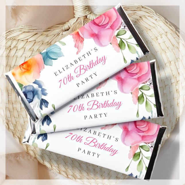 Elegant Floral 70th Birthday  Hershey Bar Favors (Creator Uploaded)