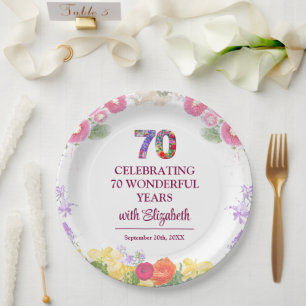 Elegant Floral 70th Birthday Party / 70 Years Paper Plates
