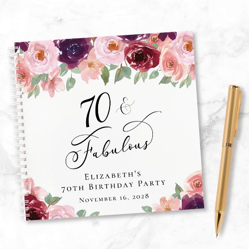 Elegant Floral 70th Birthday Party Guest Book