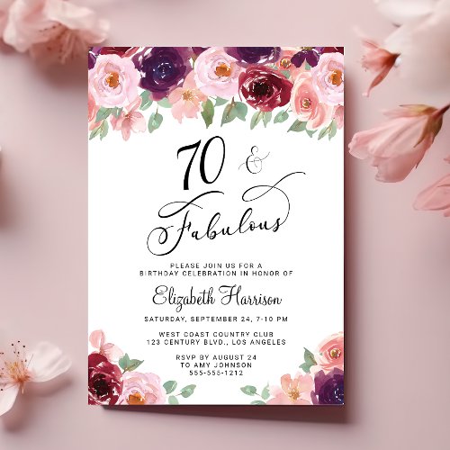 Elegant Floral 70th Birthday Party Invitation