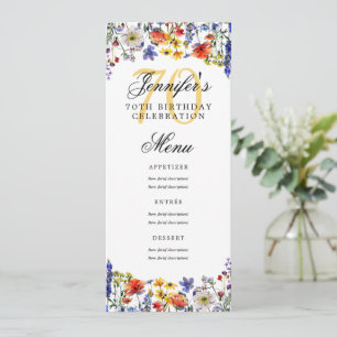 Elegant Floral 70th Birthday Party Menu Invitation