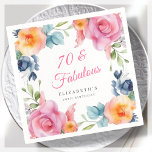 Elegant Floral 70th Birthday Party  Napkins<br><div class="desc">Make your 70th birthday party a fabulous event to remember with these beautiful watercolor floral napkins! Featuring a stunning spring floral border design and elegant pink calligraphy lettering, these napkins are perfect for adding a touch of sophistication to your celebration. The clean white background ensures that the colorful floral design...</div>