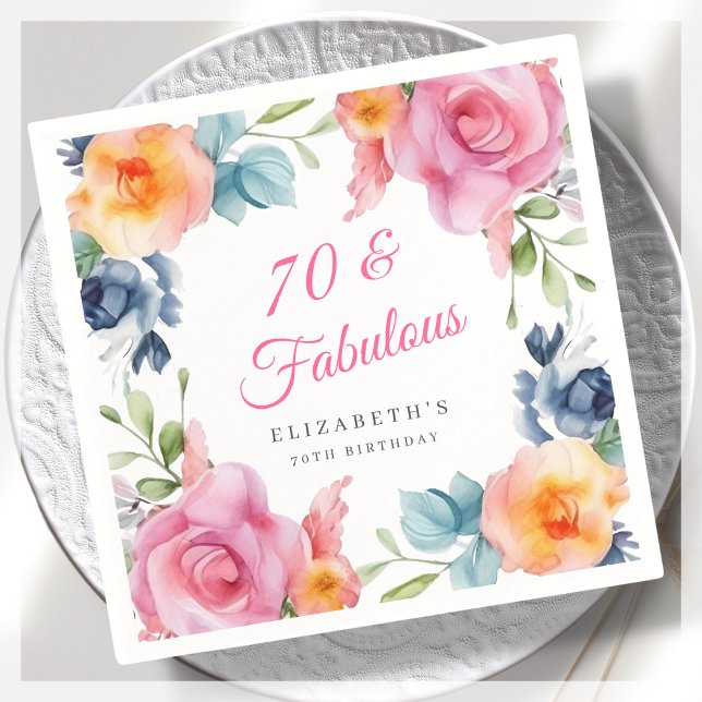 Elegant Floral 70th Birthday Party  Napkins (Creator Uploaded)