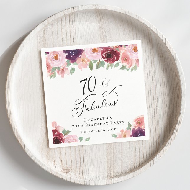 Elegant Floral 70th Birthday Party Napkins (Creator Uploaded)