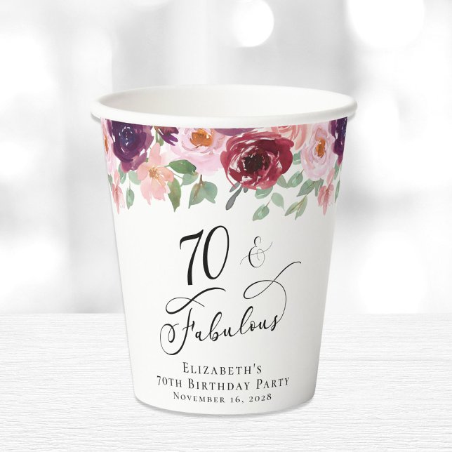 Elegant Floral 70th Birthday Party Paper Cups (Creator Uploaded)