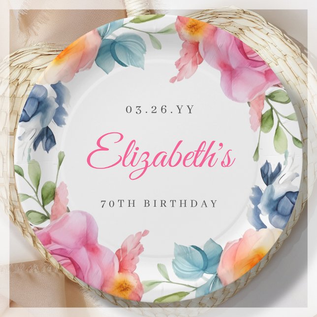 Elegant Floral 70th Birthday Party  Paper Plates (Creator Uploaded)