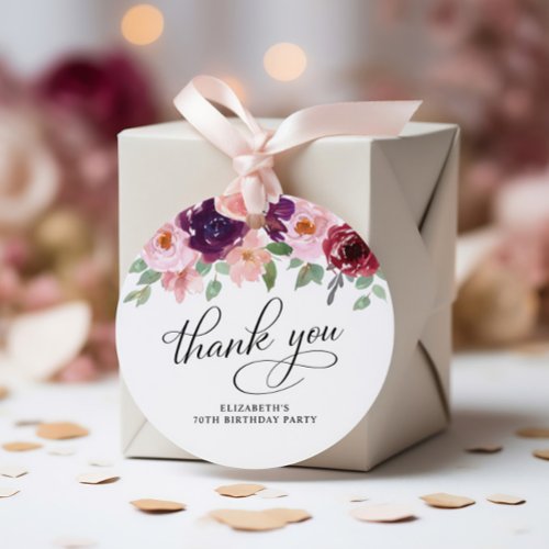Elegant Floral 70th Birthday Party Thank You Favor Tags