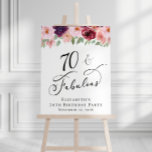 Elegant Floral 70th Birthday Party Welcome Foam Board<br><div class="desc">Elegant welcome sign and photo backdrop for her 70th birthday party featuring "70 & Fabulous" in a stylish script and watercolor bouquets of burgundy red,  blush pink and purple florals with light sage greenery.</div>