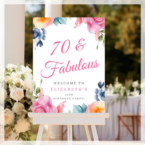 Elegant Floral 70th Birthday Party Welcome Foam Board