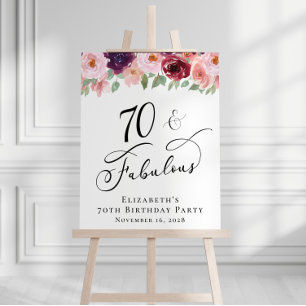 Elegant Floral 70th Birthday Party Welcome Foam Board