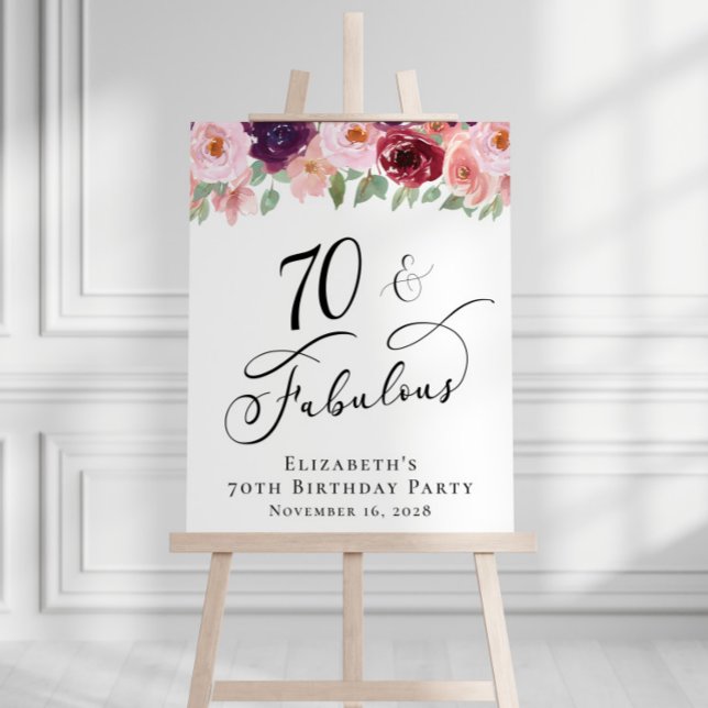 Elegant Floral 70th Birthday Party Welcome Foam Board (Creator Uploaded)