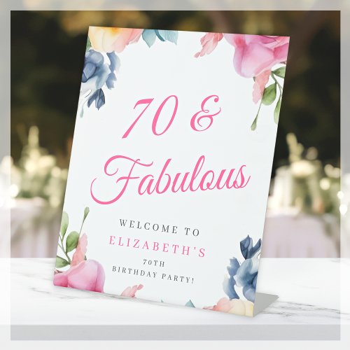 Elegant Floral 70th Birthday Party Welcome Pedestal Sign