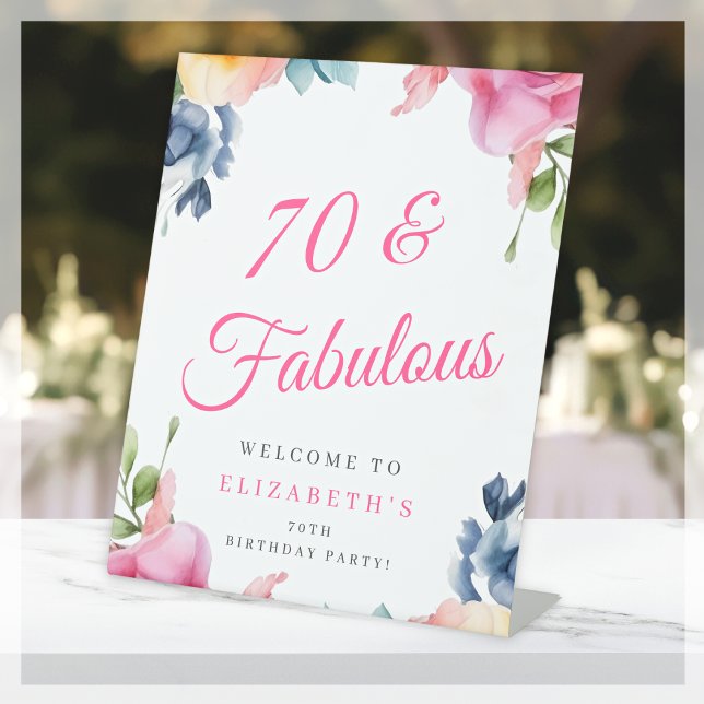 Elegant Floral 70th Birthday Party Welcome Pedestal Sign (Creator Uploaded)