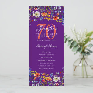 Elegant Floral 70th Birthday Program Purple 