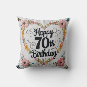 Elegant Floral 70th Birthday Throw Pillow: A Gift Pillow