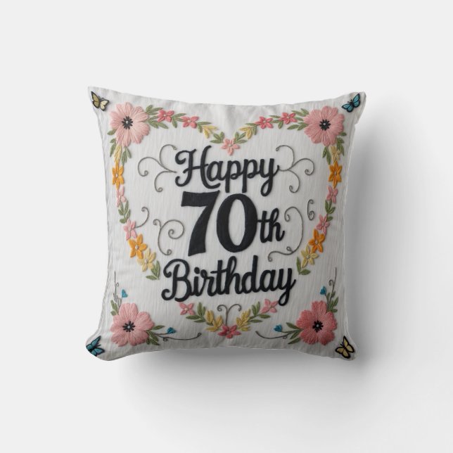 Elegant Floral 70th Birthday Throw Pillow: A Gift  Throw Pillow (Front)