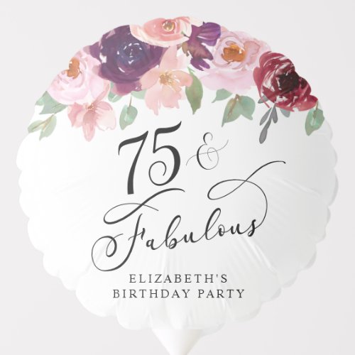 Elegant Floral 75th Birthday Party Balloon