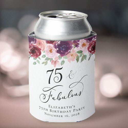 Elegant Floral 75th Birthday Party Can Cooler