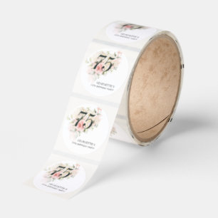 Elegant Floral 75th Birthday Party Classic Round Sticker