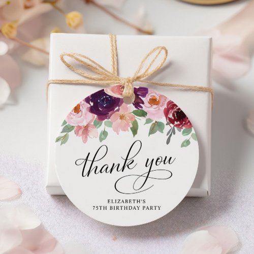 Elegant Floral 75th Birthday Party Thank You Favor Tags