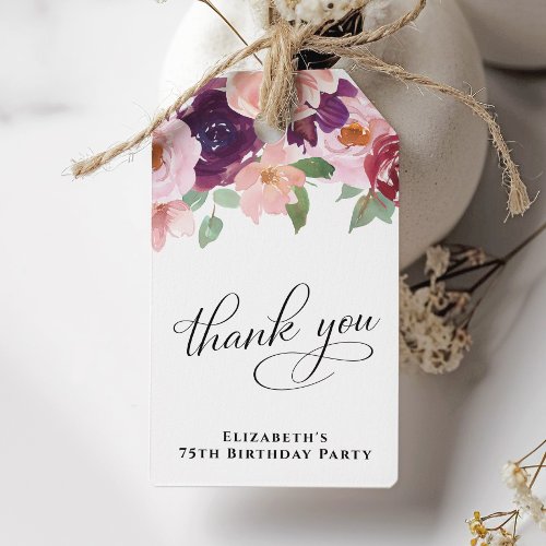 Elegant Floral 75th Birthday Party Thank You Gift Tags