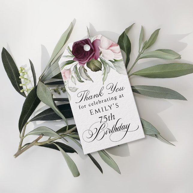Elegant Floral 75th Birthday Thank You Gift Tags (Creator Uploaded)