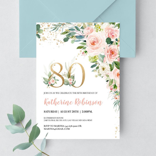 Elegant Floral 80th Birthday Brunch Invitation (Creator Uploaded)