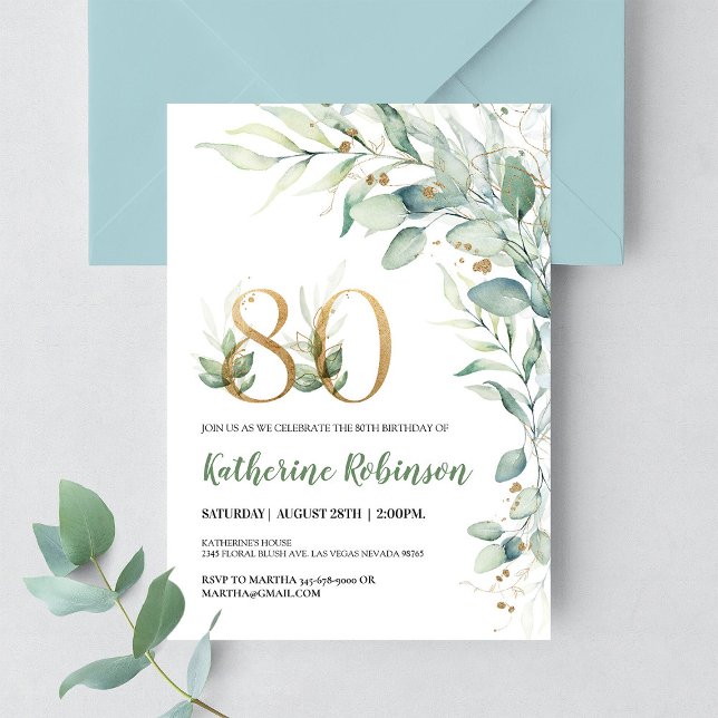 Elegant Floral 80th Birthday Brunch Invitation (Creator Uploaded)