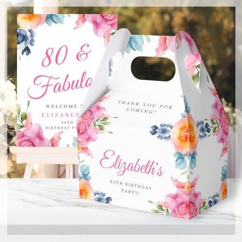 Elegant Floral 80th Birthday Favor Box
