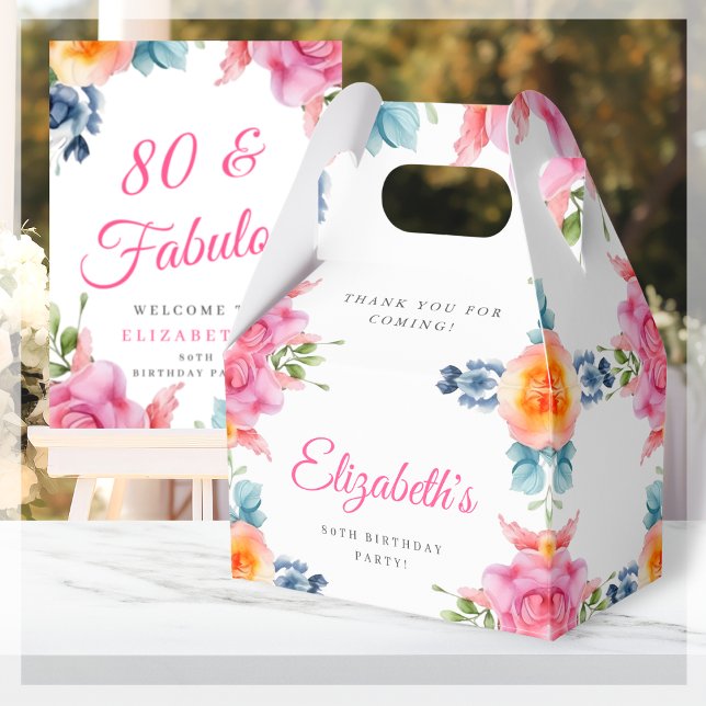Elegant Floral 80th Birthday Favor Box (Creator Uploaded)
