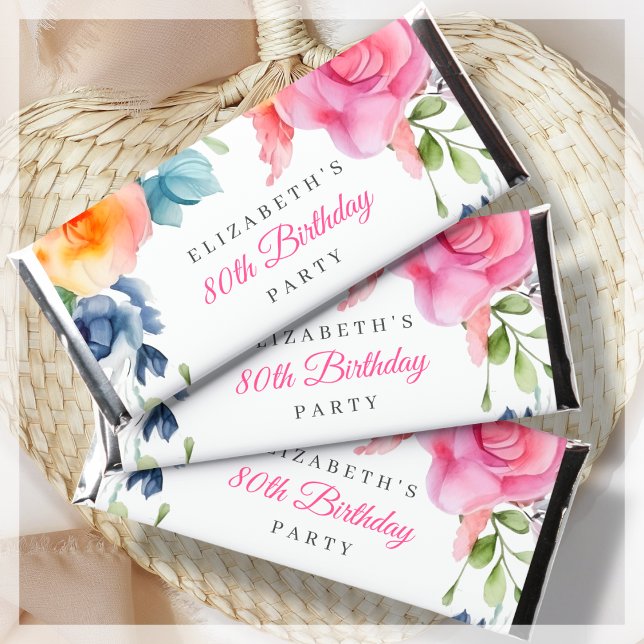 Elegant Floral 80th Birthday  Hershey Bar Favors (Creator Uploaded)