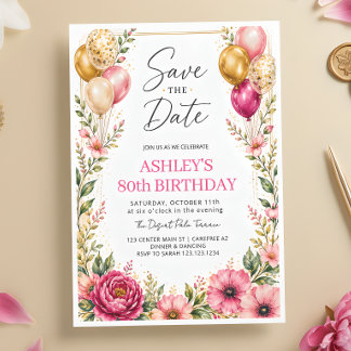 Elegant Floral 80th Birthday Invitation