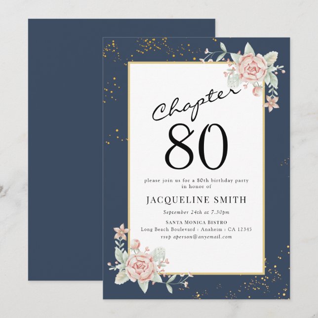 Elegant Floral 80th birthday Invitation (Front/Back)
