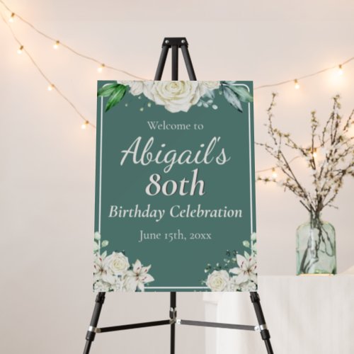 Elegant Floral 80th Birthday Party Any Age Sign