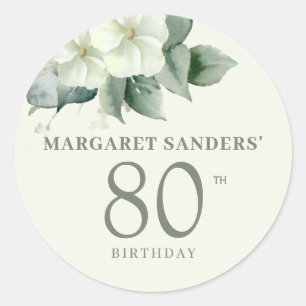Elegant floral 80th birthday party favor classic round sticker