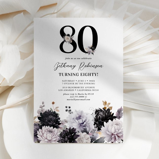 Elegant Floral 80th Birthday Party Invitation (Creator Uploaded)