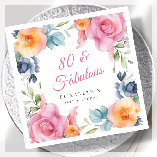 Elegant Floral 80th Birthday Party  Napkins