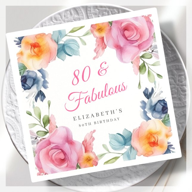 Elegant Floral 80th Birthday Party  Napkins (Creator Uploaded)