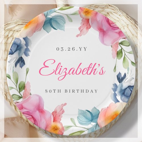 Elegant Floral 80th Birthday Party  Paper Plates