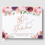 Elegant Floral 80th Birthday Party Rose Gold Foil Guest Book<br><div class="desc">Elegant guest book for her 80th birthday party that features rose gold foil,  "80 & Fabulous" in a chic calligraphy script and watercolor illustrations of burgundy red and blush pink florals. Customize with her name,  the party date and a title on the spine in classic serif typography.</div>