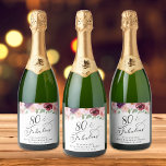Elegant Floral 80th Birthday Party Sparkling Wine Label<br><div class="desc">Elegant 80th birthday party wine labels with "80 & Fabulous" in a chic calligraphy script and watercolor bouquets of burgundy red and blush pink florals with light sage greenery.</div>