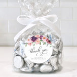 Elegant Floral 80th Birthday Party Thank You Classic Round Sticker<br><div class="desc">Elegant and chic 80th birthday party thank you stickers for your favors and thank you cards featuring "thank you" in a chic calligraphy script and watercolor bouquets of burgundy red and blush pink florals with sage greenery. Personalize with your name.</div>