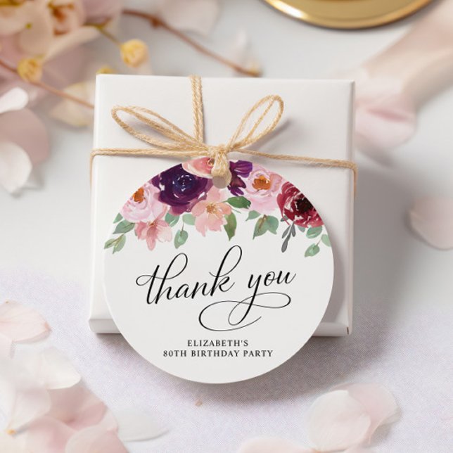 Elegant Floral 80th Birthday Party Thank You Favor Tags (Creator Uploaded)